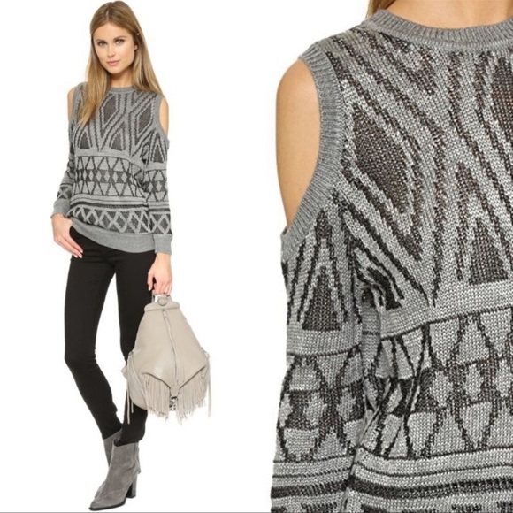 Rebecca Minkoff Grey Cold Shoulder Cut Out Page Sweater $168 NWOT - Picture 4 of 8